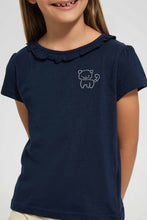 Load image into Gallery viewer, Navy T-Shirt With Ruffles At Neck