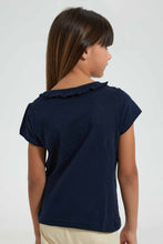 Load image into Gallery viewer, Navy T-Shirt With Ruffles At Neck