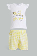 تنزيل الصورة على معرض الصور، Redtag-Yellow-Bee-Print-T-Shirt-With-Short-Sets-Infant-Girls-3 to 24 Months
