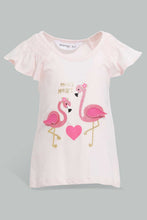 تنزيل الصورة على معرض الصور، Redtag-Pink-Flamingo-Peek-A-Boo-Artwork-T-Shirt-Embellished-Infant-Girls-3 to 24 Months