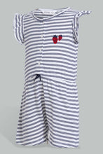 Load image into Gallery viewer, Redtag-White-Printed-And-Navy-Solid-Pack-Of-2-Jumpsuit-Jumpsuits-Infant-Girls-3 to 24 Months