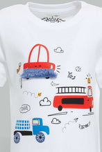 Load image into Gallery viewer, Redtag-White-Tshirt-With-Truck--Patch-Embellished-Infant-Boys-3 to 24 Months