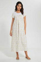Load image into Gallery viewer, Redtag-Off-White-Floral-Printed-Nightgown-Nightgowns-Women's-