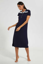 Load image into Gallery viewer, Redtag-Navy-Plain-Nightgown-With-Lace-Nightgowns-Women's-