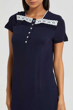 Load image into Gallery viewer, Redtag-Navy-Plain-Nightgown-With-Lace-Nightgowns-Women's-
