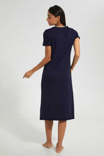 Load image into Gallery viewer, Redtag-Navy-Plain-Nightgown-With-Lace-Nightgowns-Women's-
