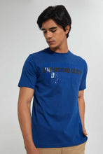 تنزيل الصورة على معرض الصور، Redtag-Blue-T-Shirt-With-Chest-Print-Graphic-Prints-Men's-