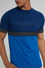 Load image into Gallery viewer, Redtag-Navy-And-Blue-Cut-&-Sew-T-Shirt-T-Shirts-Men's-