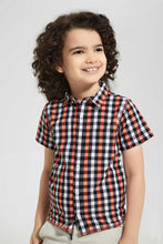 Load image into Gallery viewer, Redtag-Orange-Check-Shirt-With-Print-Casual-Shirts-Boys-2 to 8 Years