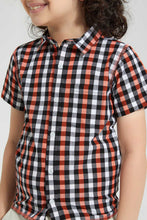 Load image into Gallery viewer, Redtag-Orange-Check-Shirt-With-Print-Casual-Shirts-Boys-2 to 8 Years