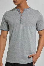 Load image into Gallery viewer, Redtag-Grey-Henley-T-Shirt-Plain-Men's-