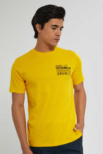 Load image into Gallery viewer, Redtag-Yellow-Graphic-Print-T-Shirt-@-Back-Graphic-Prints-Men's-