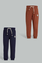 تنزيل الصورة على معرض الصور، Redtag-Brown-And-Navy-Track-(2-Pack)-Joggers-Infant-Boys-3 to 24 Months