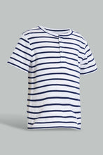 Load image into Gallery viewer, Redtag-Navy-Yd-Henley-T-Shirt-Striped-Infant-Boys-3 to 24 Months