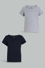 تنزيل الصورة على معرض الصور، Redtag-Navy-And-Grey-Neon--Solid-T-Shirt-(2Pack)-Plain-Infant-Boys-3 to 24 Months