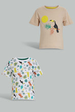 تنزيل الصورة على معرض الصور، Redtag-Ecru-And-Printed-Wood-Pecker-T-Shirt-(2-Pack)-All-Over-Prints-Infant-Boys-3 to 24 Months