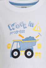 تنزيل الصورة على معرض الصور، Redtag-White-And-Navy-Truch-T-Shirt-(2-Pack)-All-Over-Prints-Infant-Boys-3 to 24 Months