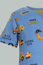 تنزيل الصورة على معرض الصور، Redtag-White-And-Navy-Truch-T-Shirt-(2-Pack)-All-Over-Prints-Infant-Boys-3 to 24 Months