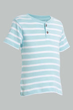 تنزيل الصورة على معرض الصور، Redtag-Grey-Solid-And-Blue-Henley-T-Shirt-(2-Pack)-Striped-T-Shirts-Infant-Boys-3 to 24 Months