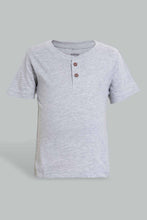 تنزيل الصورة على معرض الصور، Redtag-Grey-Solid-And-Blue-Henley-T-Shirt-(2-Pack)-Striped-T-Shirts-Infant-Boys-3 to 24 Months