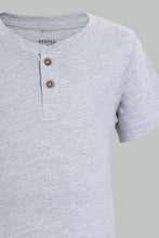 تنزيل الصورة على معرض الصور، Redtag-Grey-Solid-And-Blue-Henley-T-Shirt-(2-Pack)-Striped-T-Shirts-Infant-Boys-3 to 24 Months