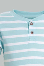 تنزيل الصورة على معرض الصور، Redtag-Grey-Solid-And-Blue-Henley-T-Shirt-(2-Pack)-Striped-T-Shirts-Infant-Boys-3 to 24 Months