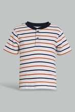 Load image into Gallery viewer, Redtag-Navy-And-Red-Striped-Henley-T-Shirt-(2-Pack)-Striped-Infant-Boys-3 to 24 Months