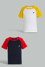 تنزيل الصورة على معرض الصور، Redtag-White-And-Navy-Raglan-T-Shirt-(2-Pack)-Plain-Infant-Boys-3 to 24 Months