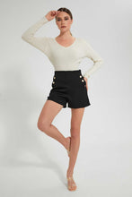 Load image into Gallery viewer, Redtag-Black-Mid-Length-Short-With-Button-Details-Shorts-Women's-