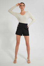 Load image into Gallery viewer, Redtag-Black-Mid-Length-Short-With-Button-Details-Shorts-Women's-