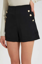 Load image into Gallery viewer, Redtag-Black-Mid-Length-Short-With-Button-Details-Shorts-Women's-