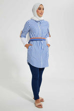 Load image into Gallery viewer, Redtag-Blue-X-White-Stripe-Shirt-Half-Placket-Dresses-Women's-