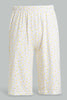 Yellow And White Printed Pyjama Set For Senior Girls (2 Piece)
