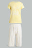 Yellow And White Printed Pyjama Set For Senior Girls (2 Piece)