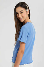 Load image into Gallery viewer, Redtag-Blue-Waffle-Top-Plain-T-Shirts-Senior-Girls-9 to 14 Years