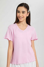 Load image into Gallery viewer, Redtag-Pink-Waffle-Top-Plain-T-Shirts-Senior-Girls-9 to 14 Years