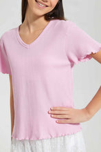 Load image into Gallery viewer, Redtag-Pink-Waffle-Top-Plain-T-Shirts-Senior-Girls-9 to 14 Years