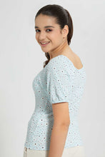 تنزيل الصورة على معرض الصور، Redtag-Lt-Blue-Floral-Top-+-Pencil-Skirt-Graphic-T-Shirts-Senior-Girls-9 to 14 Years