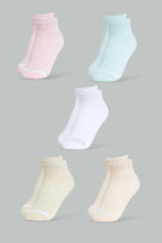 Load image into Gallery viewer, Redtag-Pale-Pink/Pale-Blue/White/Beige-Plain-Ankle-Socks-(5-Packs)-Ankle-Socks-Women's-