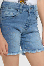 Load image into Gallery viewer, Redtag-Lt.-Wash-Girls-Denim-Rhinestone-Short-Casual-Shorts-Girls-2 to 8 Years