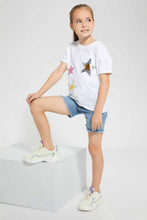 Load image into Gallery viewer, Redtag-Lt.-Wash-Girls-Denim-Rhinestone-Short-Casual-Shorts-Girls-2 to 8 Years