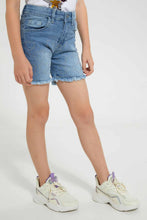 Load image into Gallery viewer, Redtag-Lt.-Wash-Girls-Denim-Rhinestone-Short-Casual-Shorts-Girls-2 to 8 Years