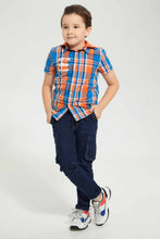 Load image into Gallery viewer, Redtag-Orange-Hooded-Check-Short-Sleeve-Shirt-Casual-Shirts-Boys-2 to 8 Years