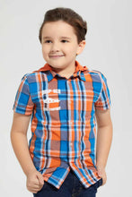 Load image into Gallery viewer, Redtag-Orange-Hooded-Check-Short-Sleeve-Shirt-Casual-Shirts-Boys-2 to 8 Years