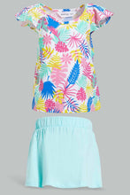 Load image into Gallery viewer, Redtag-White-Tropical-Printed-T-Shirt-And-Mint-Solid-Skirt-Sets-Infant-Girls-3 to 24 Months