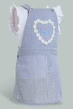 تنزيل الصورة على معرض الصور، Redtag-Blue-Dungaree-Dress-With-White-T-Shirt-Sets-Infant-Girls-3 to 24 Months