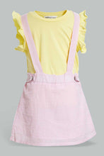 تنزيل الصورة على معرض الصور، Redtag-Pink-Dungaree-Dress-With-Yellow-T-Shirt-Sets-Infant-Girls-3 to 24 Months