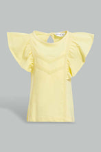 Load image into Gallery viewer, Redtag-Yellow-Flutter-Sleeves-Jersey-Blouse-Blouses-Infant-Girls-3 to 24 Months