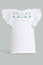 Load image into Gallery viewer, Redtag-White-Floral-Yoke-Embroidered-Flutter-Sleeves-Blouse-Blouses-Infant-Girls-3 to 24 Months