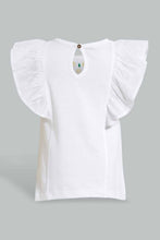 Load image into Gallery viewer, Redtag-White-Floral-Yoke-Embroidered-Flutter-Sleeves-Blouse-Blouses-Infant-Girls-3 to 24 Months
